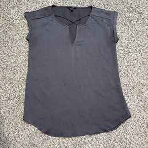 Express Portofino Gray Sleeveless Blouse Women Small Criss Cross Neck Top